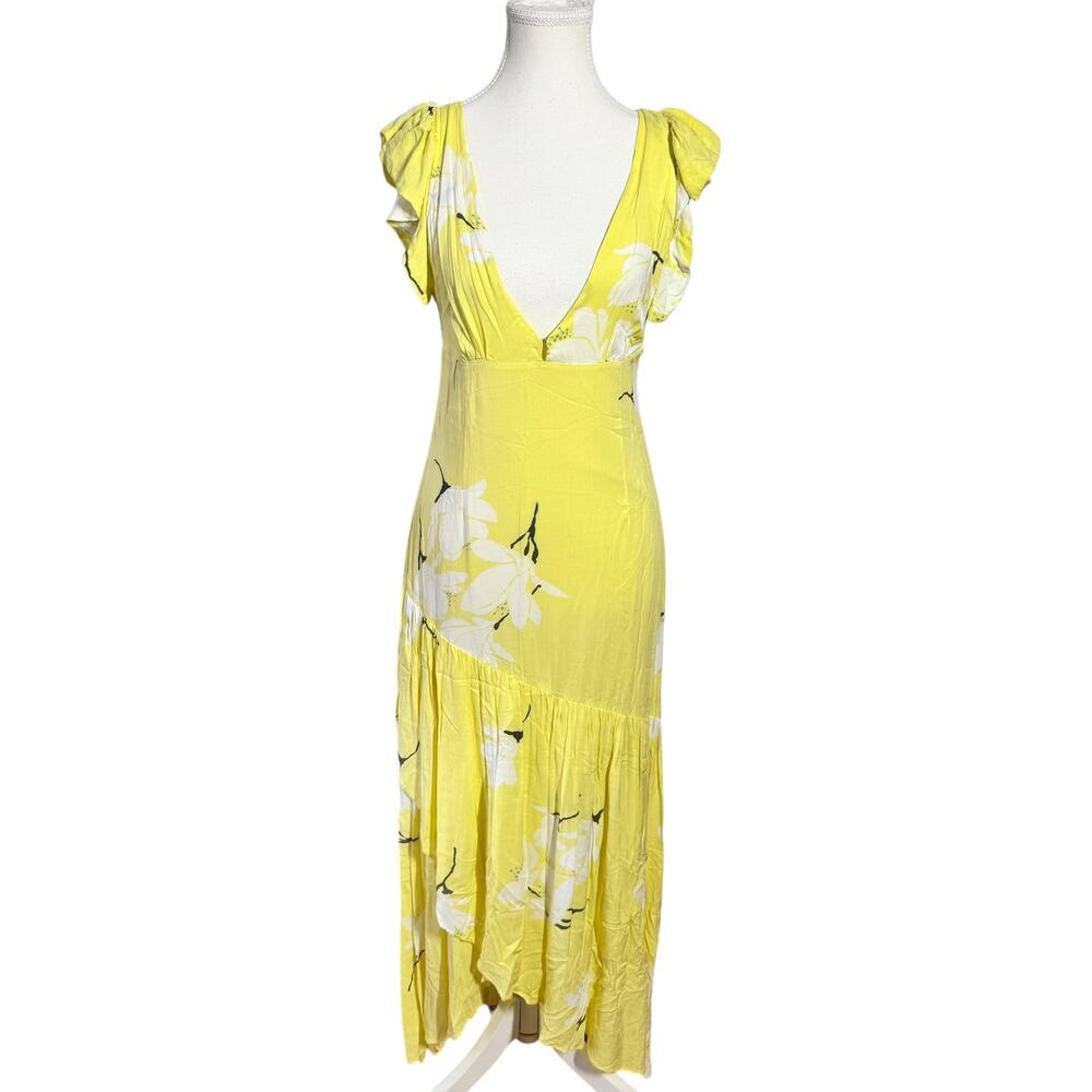 Free People She's A Waterfall Maxi‎ Dress Women 6 Yellow Floral Boho Cottage